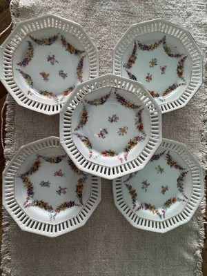Rare Antique collectible Bavaria Schumann Polygon 5.5'' Pin/Ring Plates Pierced
