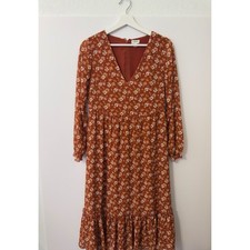 J.Crew Womens Floral Tiered Ruffle V-Neck Midi Dress Cottagecore Flowy Prairie