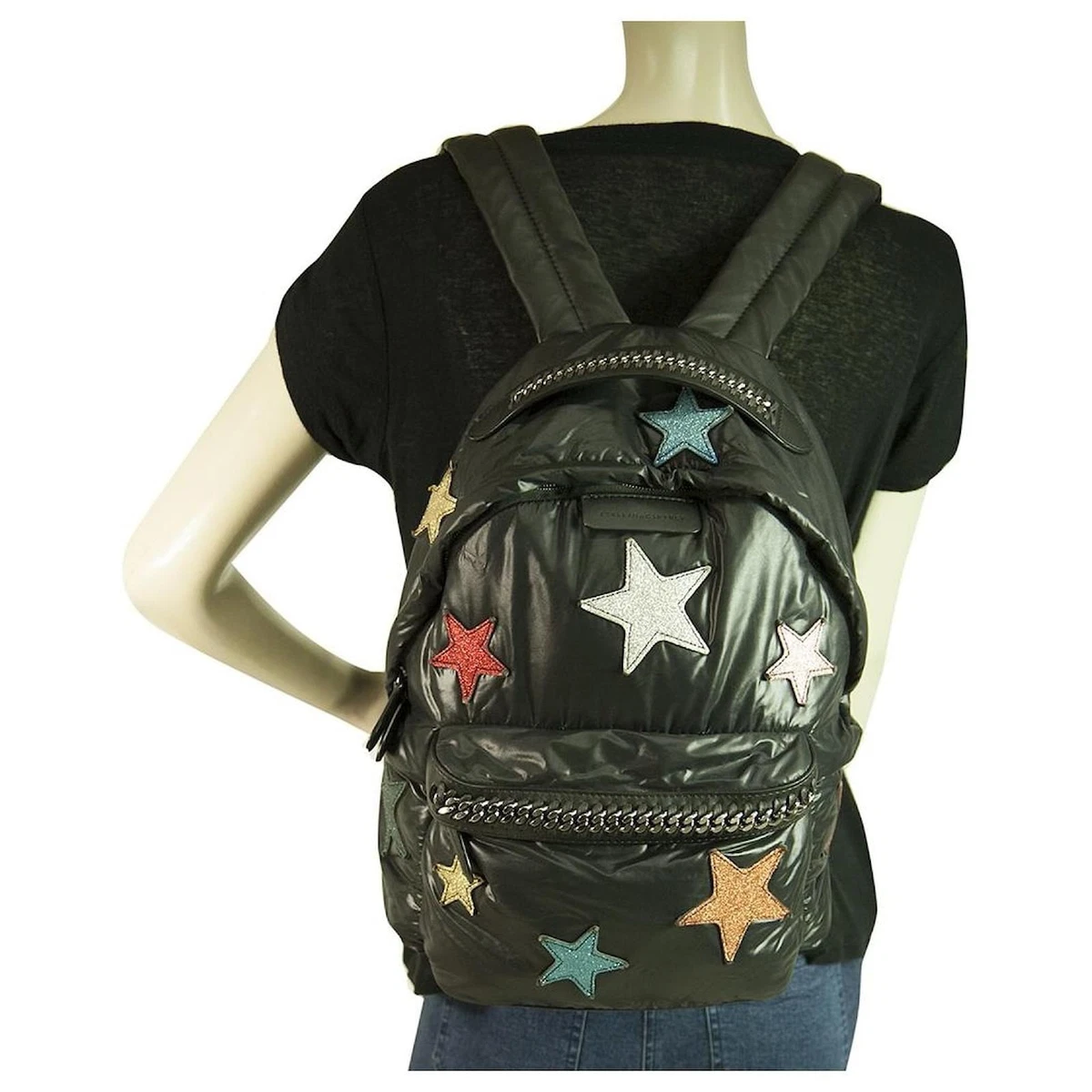 Stella McCartney Black Backpack with Silver Star Mini Backpack/ Crossbody Bag Stella McCartney Falabella Go All Over Stars Backpack  main image 3