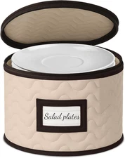 Salad Plates Storage - Quilted Microfiber China Organizer Box with Dividers , Pr