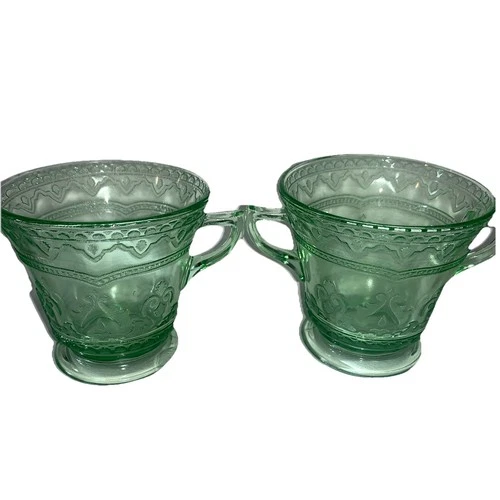 Vintage Green Depression Federal Glass Patrician Spoke Creamer  And Sugar Bowl