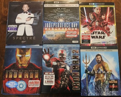 Special Ed 6 Blu-Ray/4k Lot 007 Iron Man 1&2 Aqua Man Independence Day Star Wars