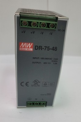 Mean Well DR-75-48 Power Supply , 48VDC , 1.6A , 76W , Din Mount, New 