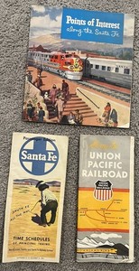 1954 Santa Fe Time Schedules and brochure + Union Pacific Route Guide