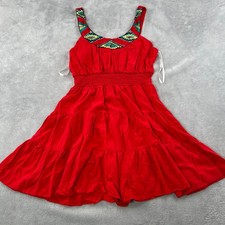 As U Wish Embroidered Boho Tiered Mini Dress XL Red Women Southwestern Smocked