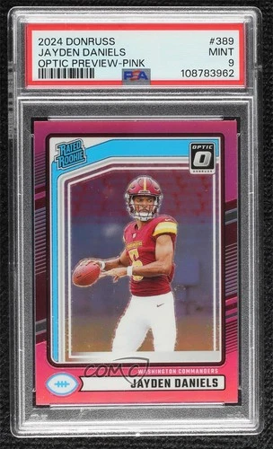 2024 Donruss Rated Rookie Optic Preview Pink Prizm Jayden Daniels PSA 9 1k6o