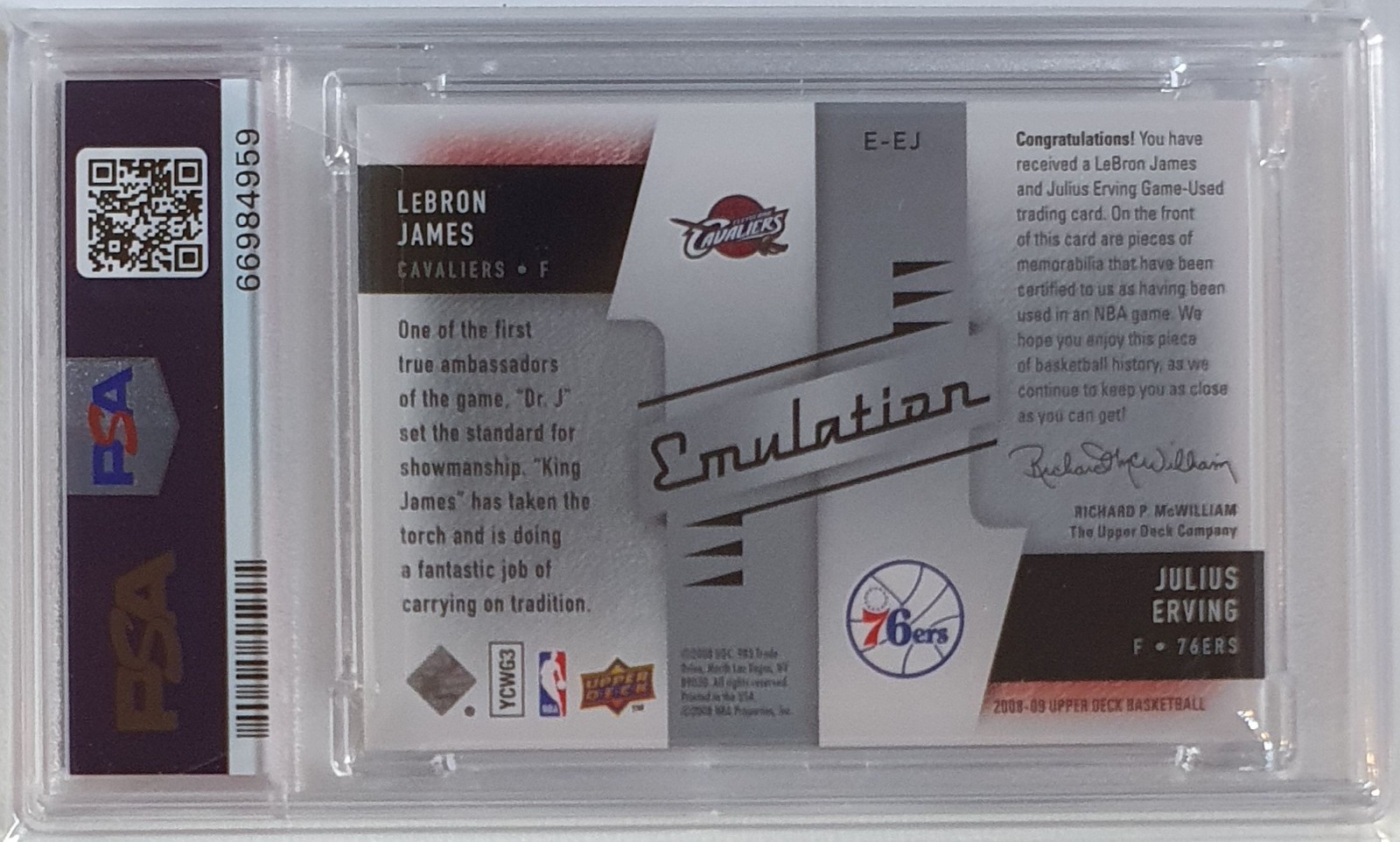 2008 Upper Deck LeBron James Julius Erving #PATCH Game Worn Dual Jersey - PSA 9 view 4