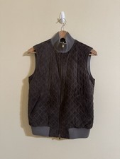 Loro Piana Suede Cashmere Reversible Zip Vest Quilted Grey 42