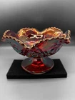 VTG Iridescent Ruby Red Carnival Glass Footed Bowl