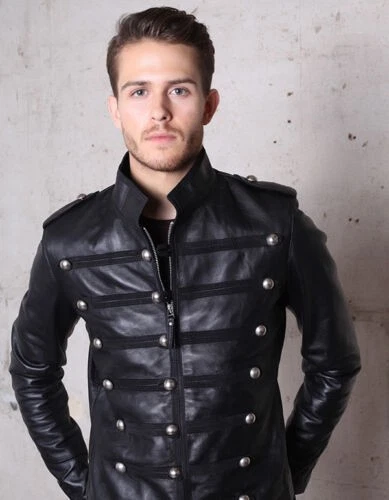 VETEMENTS Giacca pelle militare nera uomo cappotto 100% pelle di agnello