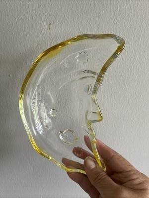Studio Nova Crescent Moon Stars Planets Sun Crystal Dish Vintage Yello Glass Vtg
