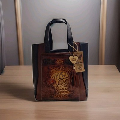 Full grain leather handbag purse Skull Handmade