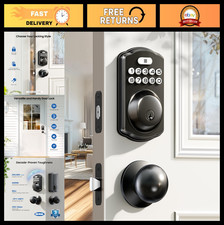Keyless Entry Deadbolt Lock Set - Matte Black, Electronic Keypad, Auto Lock, Wat