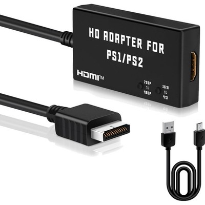 PS1, PS2 HDMI Adapter, 720p, 4:3/16:9, S-Video, Plug & Play, Schwarz
