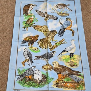 Vintage Lamont Birds Of Prey Cotton Tea Towel Wildlife Falcon Eagle Kestrel