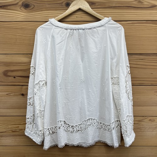 Sundance Princensa Shirt PXL White Eyelet Lace Fringe LS Peasant Top Cotton B144 - Picture 14 of 18