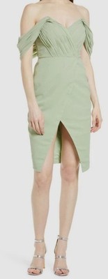 Lavish Alice Micropleat Off-Shoulder Sheath Dress NWT Sage Green Size 14 