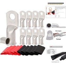 10pc 2/0 AWG 3/8" Copper Wire Lugs Tinned Marine Battery Cable Ends Heat Shrink