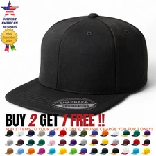 Baseball Cap Plain Snapback Adjustable One Size Trucker Blank Hat Flat Brim