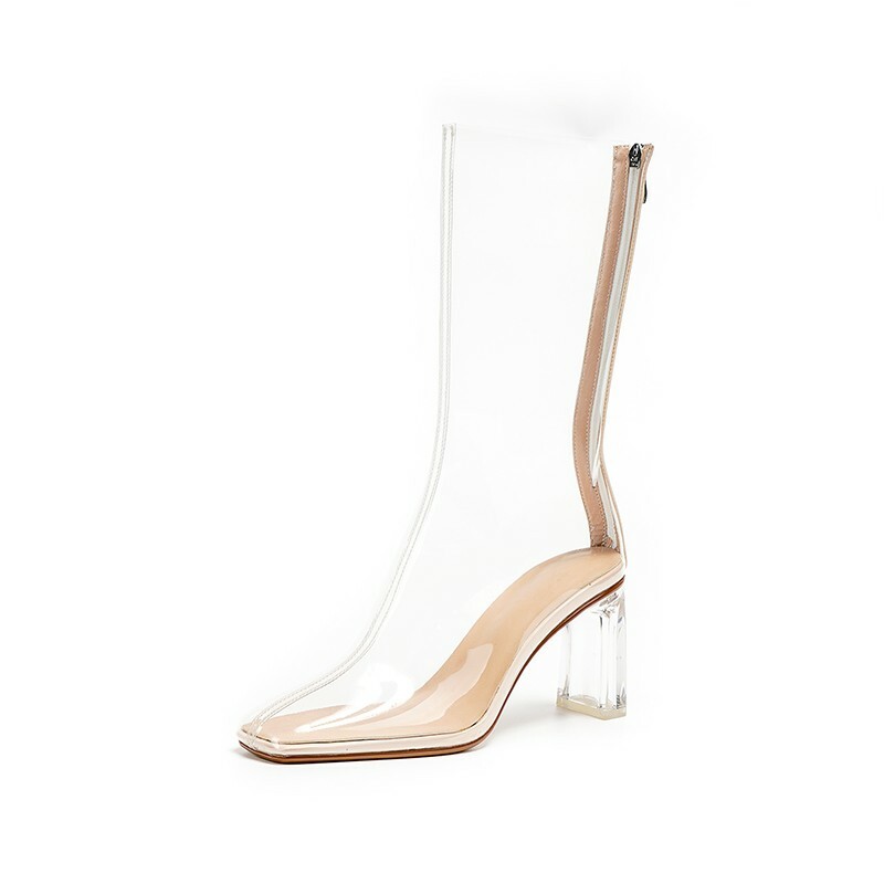 Womens Transparent Mid-calf Boots PVC 