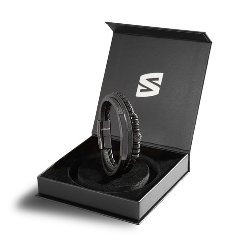 SERASAR | Bracelet en cuir original pour homme [brillant] - Couleurs noir, argent et or - Photo 6/25