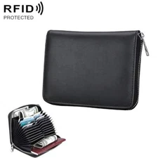Credit Card Holder Wallet ID Anti-Magnetic RFID Blocking Genuine Leather Purse