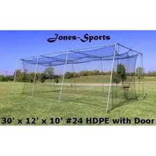 Jones-Sports 10' x 12' x 30' Batting Cage Net 24 Twine 42-Ply HDPE with Door