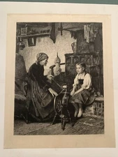 Antique Etching" LITTLE BAREFOOT" MEYER & VAUTIER GIRL YARN. 10.5x8.5