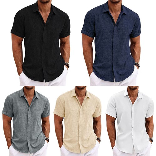 ensemble chemise short décontracté homme noir uni boutonné - Belgium