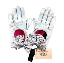 Women's GUESS Silver Leather Evening Dress Gloves - Elegant Driving Style