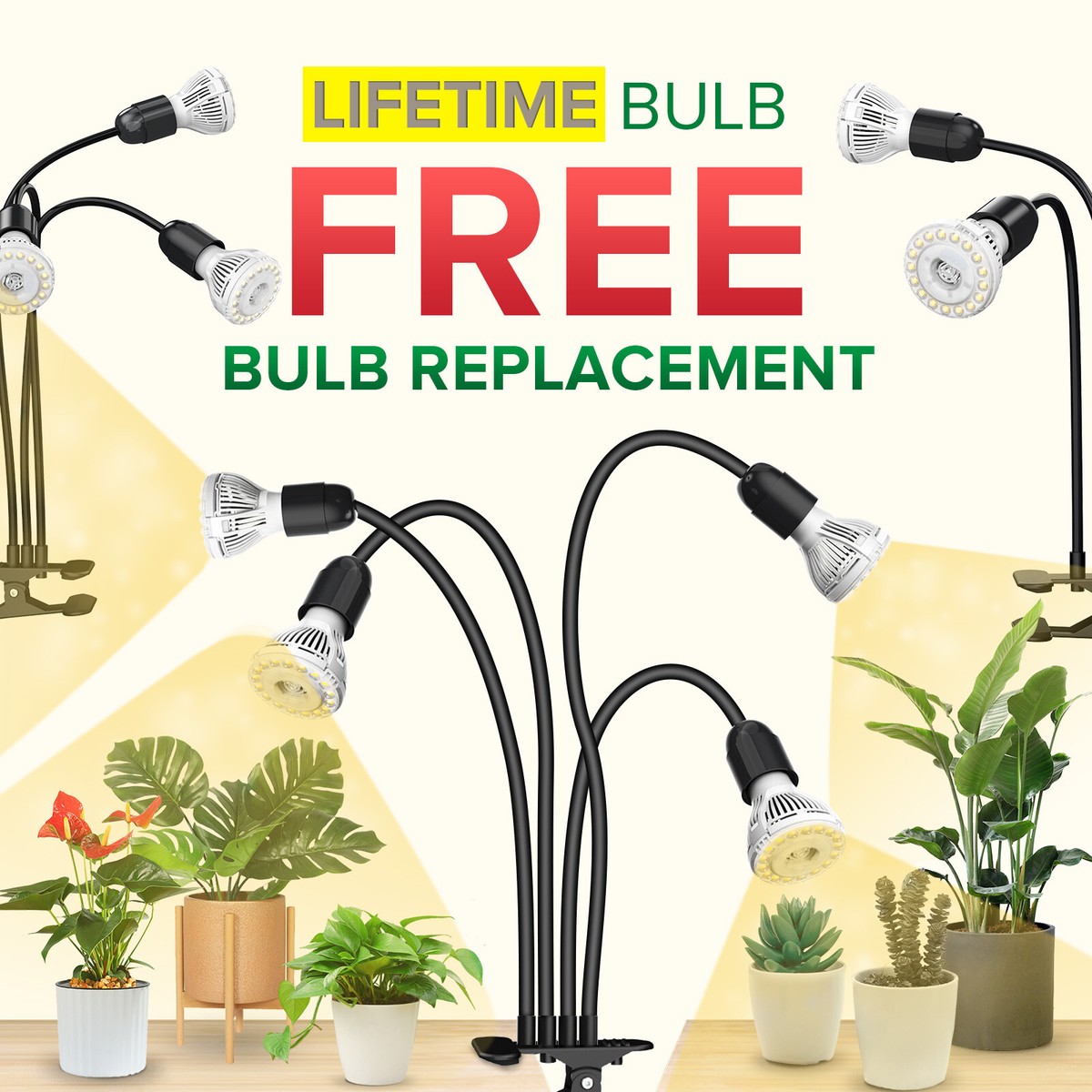 SANSI 20W 30W 40W LED Grow Lights for Indoor Plants Clip Grow Lamp With  Timer