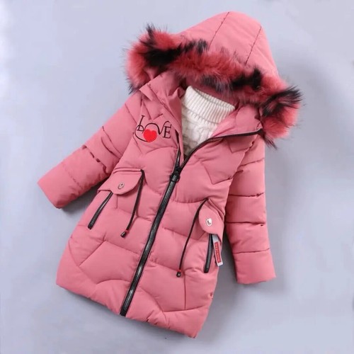 3-12 Years Old Thick Keep Warm Winter Girls Jacket Fur Collar Pattern Hooded - Picture 18 of 36