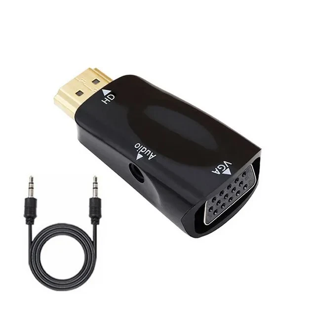 HDMI-compatible to VGA Cable Converter Male To Female Converter Adapter 3.5 mm - Image 2 of 4