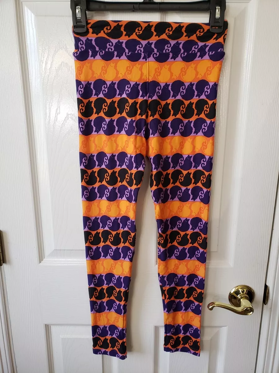 LuLaRoe Tween Leggings. Halloween. Purple/orange/black stripes & cats