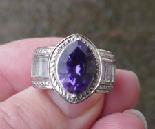 Vintage Sterling Silver Purple  Clear Cubic Zirconia Ring - Size 6.5