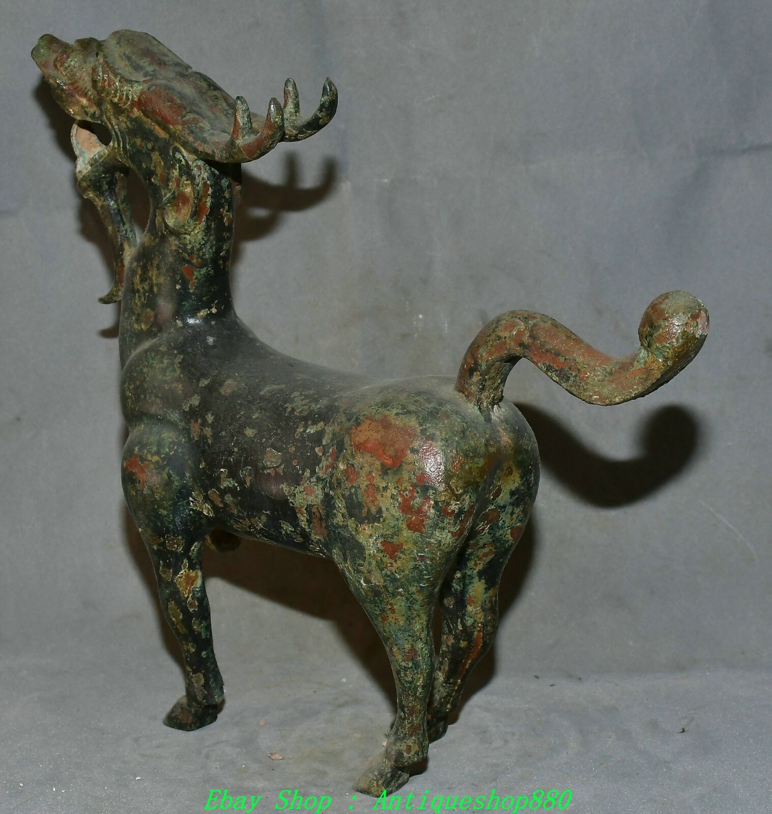 15.7'' Old China Dynasty Bronze Ware kylin Kirin Chi-Lin Kilin Qilin Statue