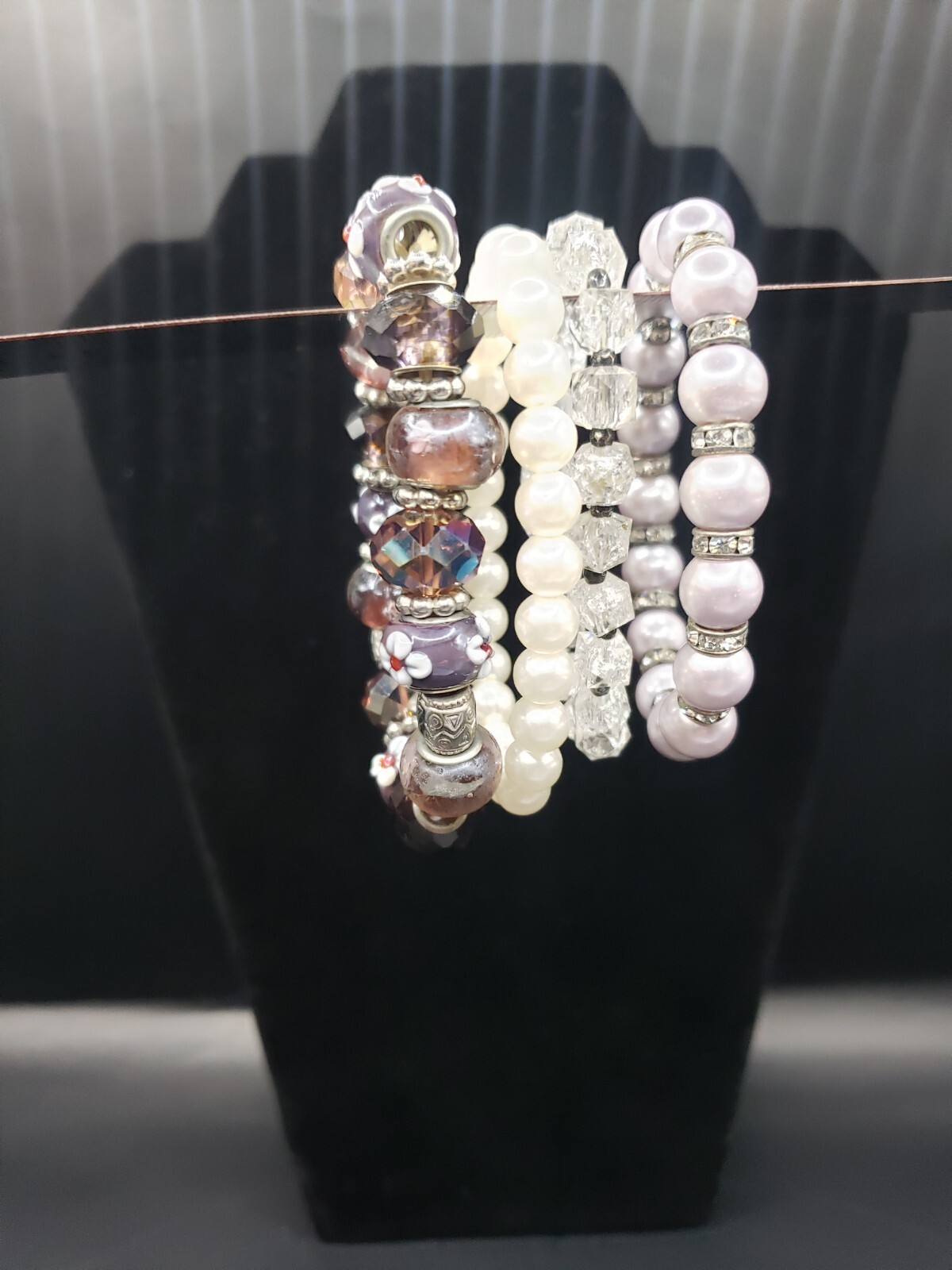 4 Elastic Beaded Stack Bracelets - image 4