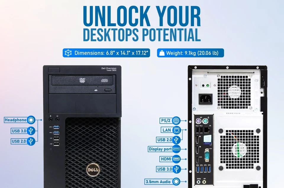 Dell Precision 3620 Tower Intel i5-7500 3.4GHz 16GB RAM 500GB SSD+1TB HDD Win 10 - Image 2 of 4