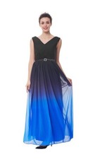 Zaful Medium BlueGradient Color Chiffon Lace Up Formal Evening Dress Maxi Gown