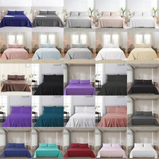 100% Bamboo/Microfiber Soft Flat Fitted Sheet Set Pillowcase S/D/Queen/King Bed