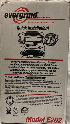 EVERGRIND~ E202 Food Waste Disposer, 1/2HP, InSinkerator, NEW! - Picture 4 of 5