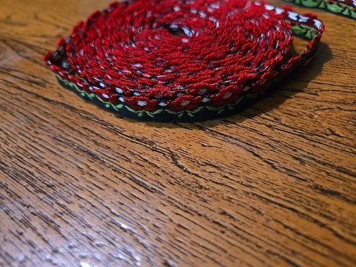 8.5 yards embroidered flowers Red Black Trim Vintage Ribbon Embellishment Boho - Picture 2 of 5