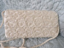 La Regale Ltd Beaded White Evening Clutch Bag Shoulder Crossbody Purse