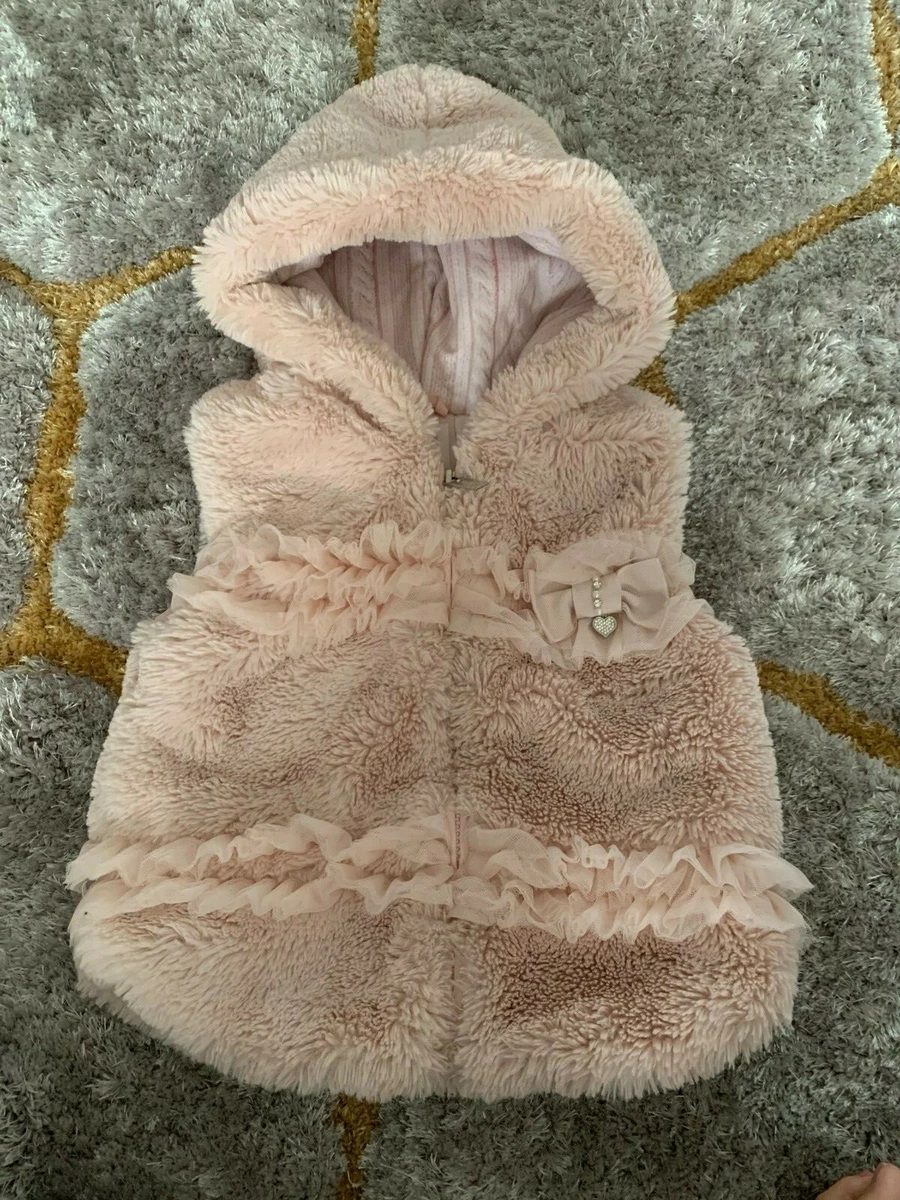 LAPIN HOUSE GIRLS LUXURY PINK FAUX FUR TULLE HOODED GILET