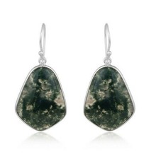 Womens Green Moss Agate Hook Earring 925 Sterling Silver Gemstone Jewelry