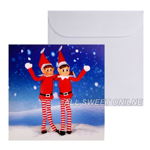 6pk Christmas Cards Square Greeting Cards & Envelops Naughty Elf Designs Elves - Picture 6 of 8