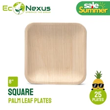MyEcoNexus 8" Square Areca Palm Leaf Plates [25-Pack] -  Disposable Tableware