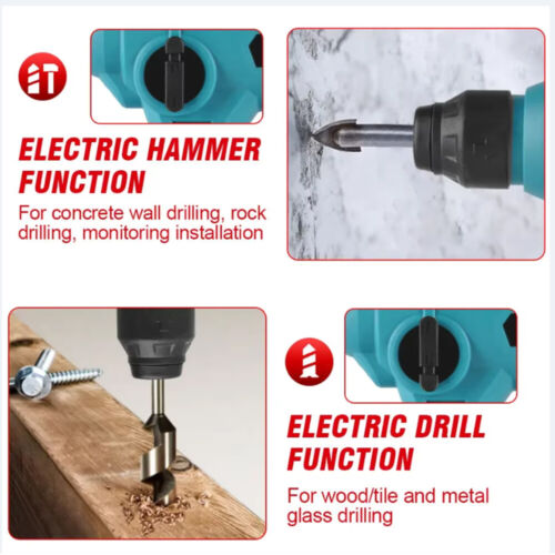 2 Batteries + Cordless Hammer Drill SDS Rotary Heavy Duty Electric Impact Hammer - Picture 6 of 14