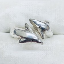 Vintage 925 Sterling Silver Dolphin Fish Bypass Split Shank Ring Size 7 8.7g