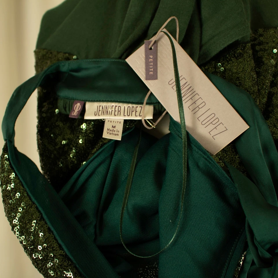 JENNIFER LOPEZ New Green Olive Women Sequins Formal Tank Top Size PM Petite - Image 2 of 4